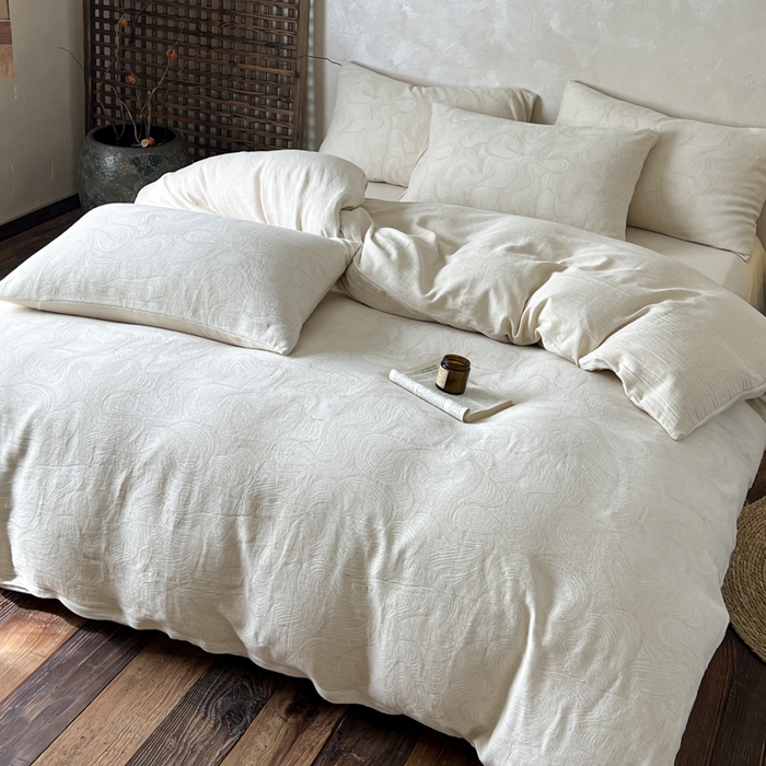 91家纺网 家纺一手货源 找家纺 乐家毛巾被（工厂自产自销） 2026新款棉麻提花四件套 棉麻-柔纹