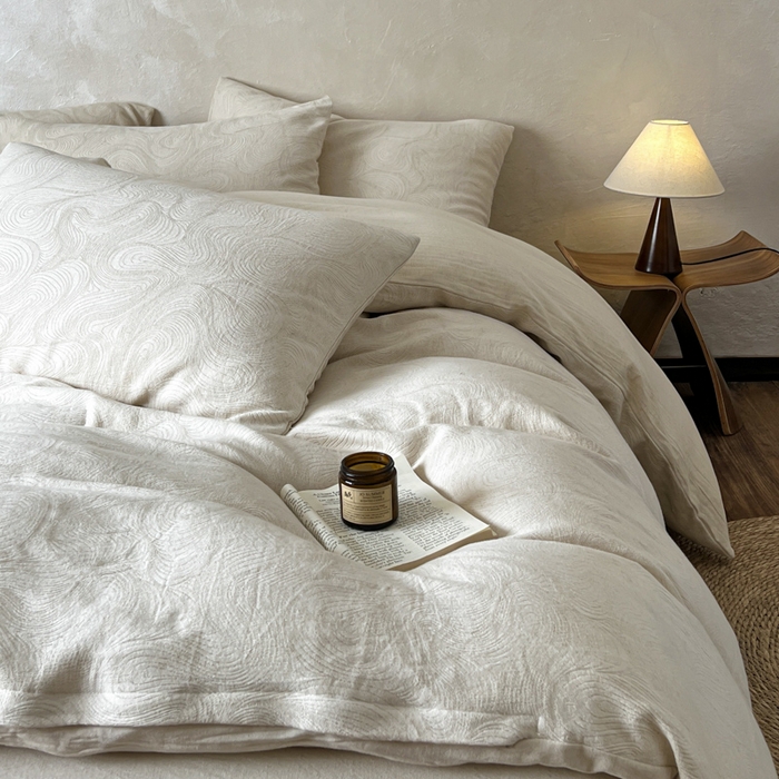 91家纺网 家纺一手货源 找家纺 乐家毛巾被（工厂自产自销） 2026新款棉麻提花四件套 棉麻-柔纹