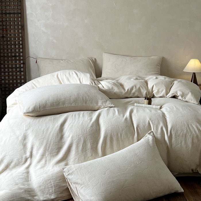 91家纺网 家纺一手货源 找家纺 乐家毛巾被（工厂自产自销） 2026新款棉麻提花四件套 棉麻-柔纹