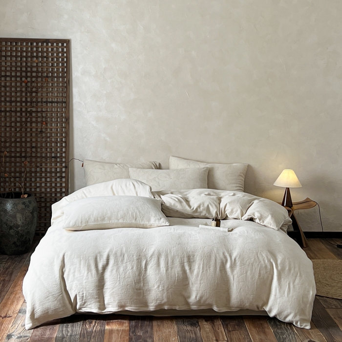 91家纺网 家纺一手货源 找家纺 乐家毛巾被（工厂自产自销） 2026新款棉麻提花四件套 棉麻-柔纹