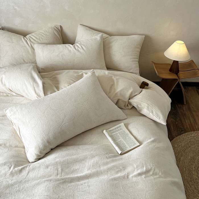 91家纺网 家纺一手货源 找家纺 乐家毛巾被（工厂自产自销） 2026新款棉麻提花四件套 棉麻-柔纹