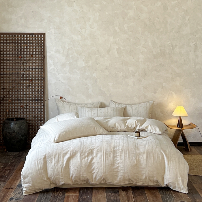 91家纺网 家纺一手货源 找家纺 乐家毛巾被（工厂自产自销） 2026新款棉麻提花四件套 棉麻-细竹