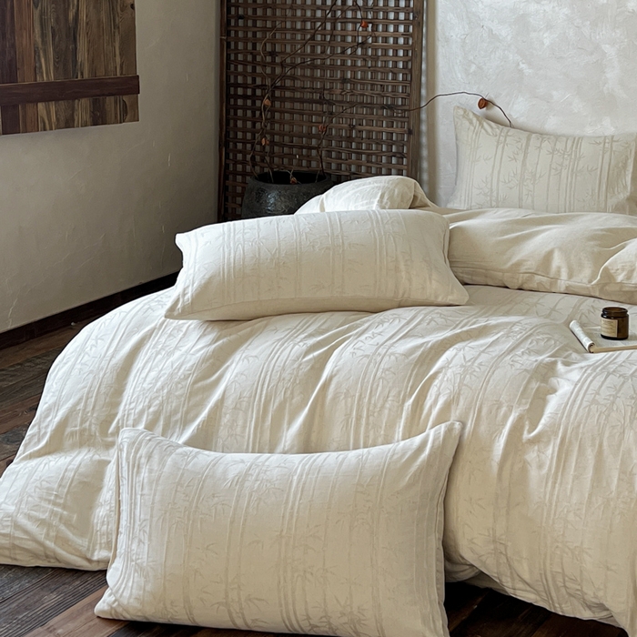 91家纺网 家纺一手货源 找家纺 乐家毛巾被（工厂自产自销） 2026新款棉麻提花四件套 棉麻-细竹