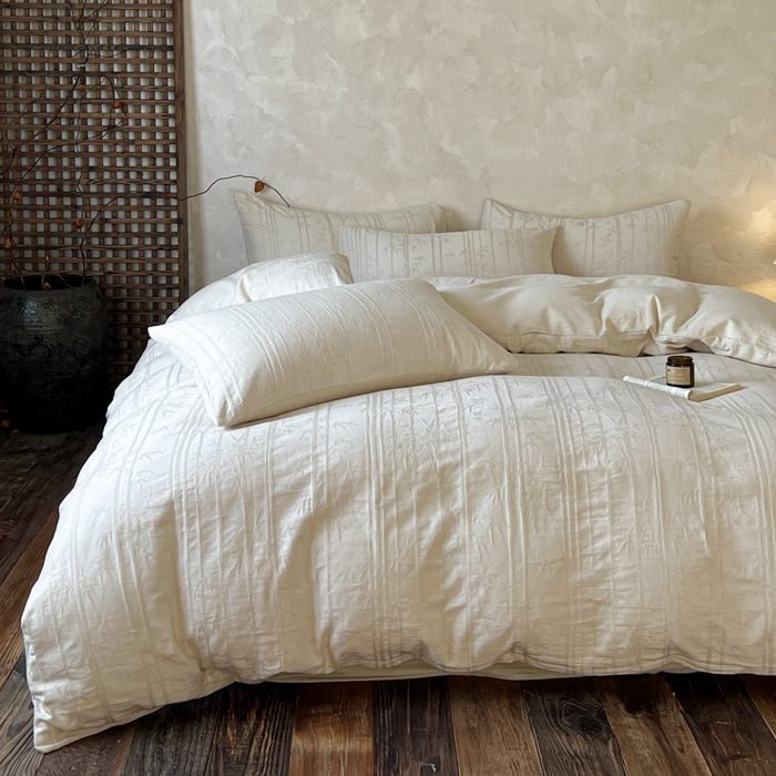 91家纺网 家纺一手货源 找家纺 乐家毛巾被（工厂自产自销） 2026新款棉麻提花四件套 棉麻-细竹