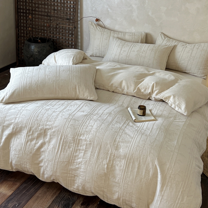 91家纺网 家纺一手货源 找家纺 乐家毛巾被（工厂自产自销） 2026新款棉麻提花四件套 棉麻-细竹