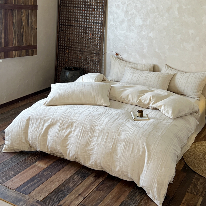 91家纺网 家纺一手货源 找家纺 乐家毛巾被（工厂自产自销） 2026新款棉麻提花四件套 棉麻-细竹