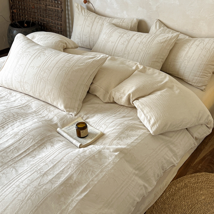 91家纺网 家纺一手货源 找家纺 乐家毛巾被（工厂自产自销） 2026新款棉麻提花四件套 棉麻-细竹