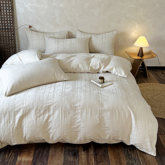 91家纺网 家纺一手货源 找家纺 乐家毛巾被（工厂自产自销） 2026新款棉麻提花四件套 棉麻-细竹