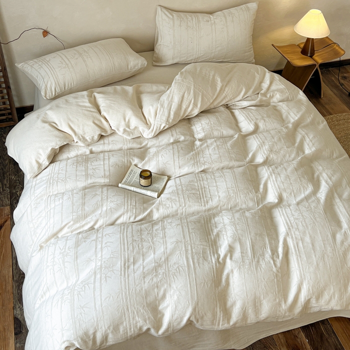 91家纺网 家纺一手货源 找家纺 乐家毛巾被（工厂自产自销） 2026新款棉麻提花四件套 棉麻-细竹