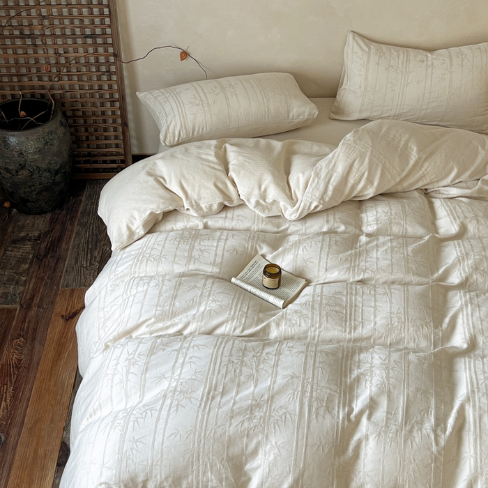 91家纺网 家纺一手货源 找家纺 乐家毛巾被（工厂自产自销） 2026新款棉麻提花四件套 棉麻-细竹