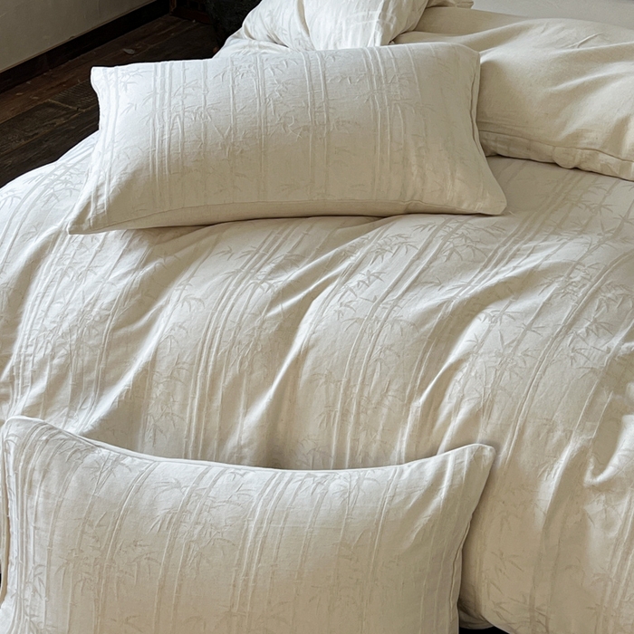 91家纺网 家纺一手货源 找家纺 乐家毛巾被（工厂自产自销） 2026新款棉麻提花四件套 棉麻-细竹