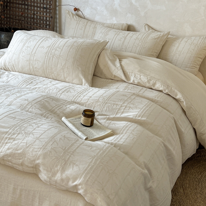 91家纺网 家纺一手货源 找家纺 乐家毛巾被（工厂自产自销） 2026新款棉麻提花四件套 棉麻-细竹