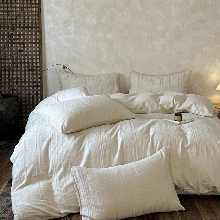 91家纺网 家纺一手货源 找家纺 乐家毛巾被（工厂自产自销） 2026新款棉麻提花四件套 棉麻-细竹