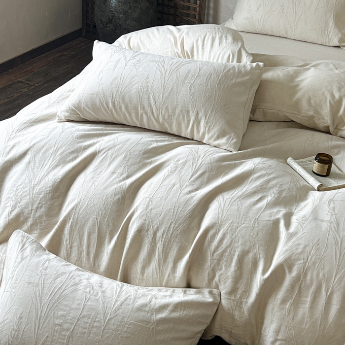 91家纺网 家纺一手货源 找家纺 乐家毛巾被（工厂自产自销） 2026新款棉麻提花四件套 棉麻-叶影