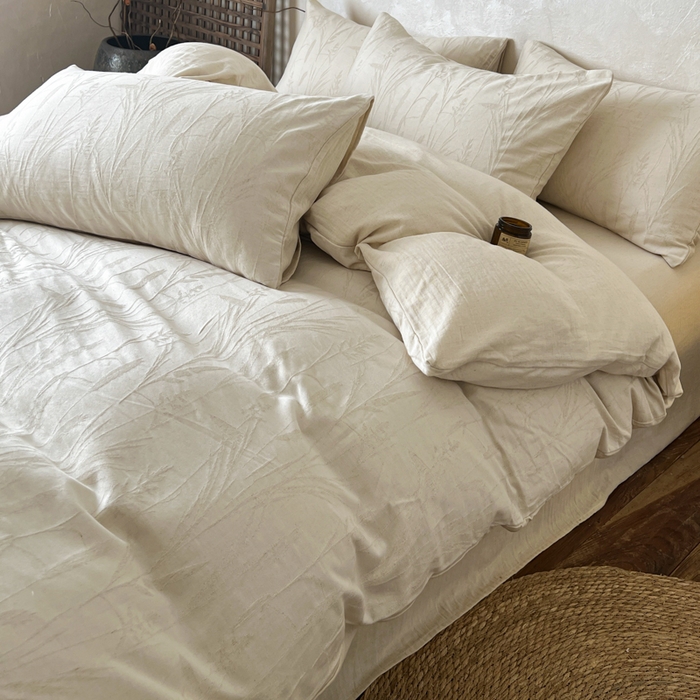 91家纺网 家纺一手货源 找家纺 乐家毛巾被（工厂自产自销） 2026新款棉麻提花四件套 棉麻-叶影