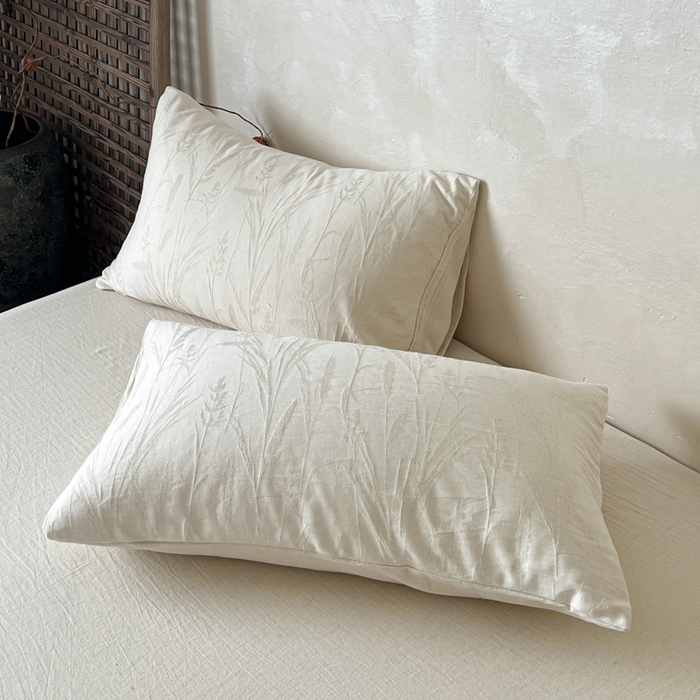 91家纺网 家纺一手货源 找家纺 乐家毛巾被（工厂自产自销） 2026新款棉麻提花四件套 棉麻-叶影