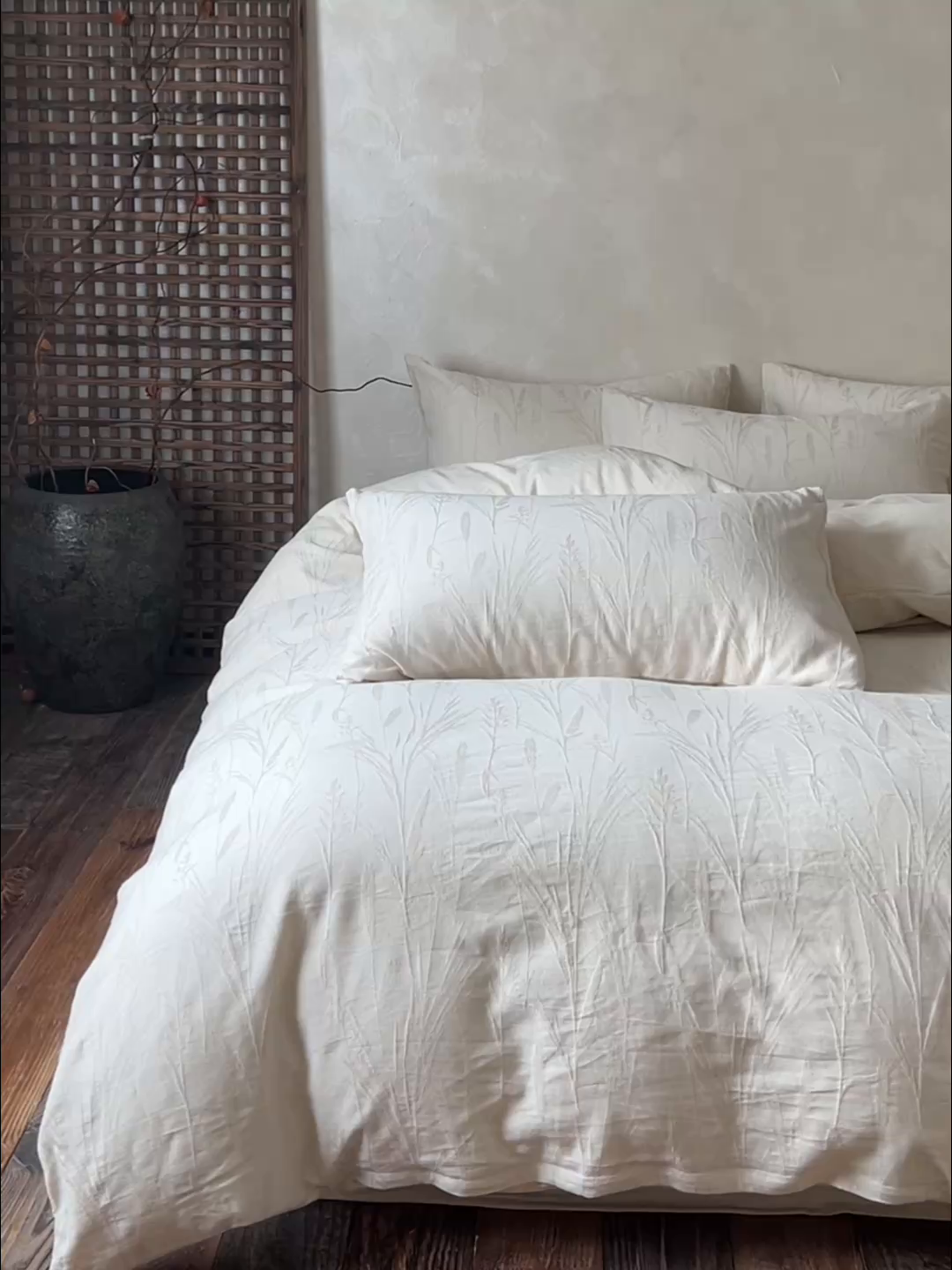 91家纺网 家纺一手货源 找家纺 乐家毛巾被（工厂自产自销） 2026新款棉麻提花四件套 棉麻-叶影