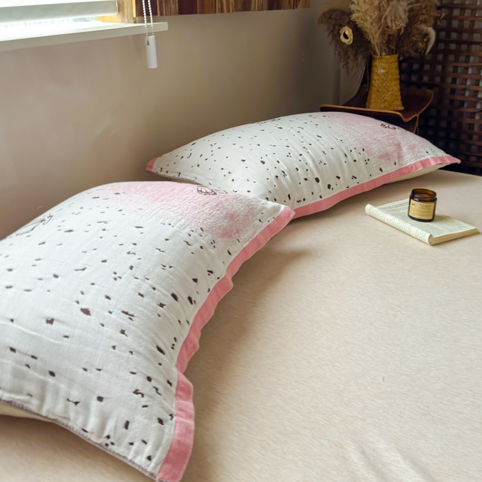 91家纺网 家纺一手货源 找家纺 乐家毛巾被（工厂自产自销） 2026新款全棉纯棉四层纱布枕巾 春日物语