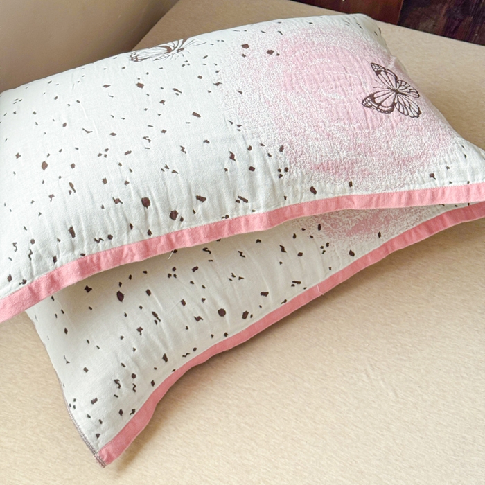 91家纺网 家纺一手货源 找家纺 乐家毛巾被（工厂自产自销） 2026新款全棉纯棉四层纱布枕巾 春日物语