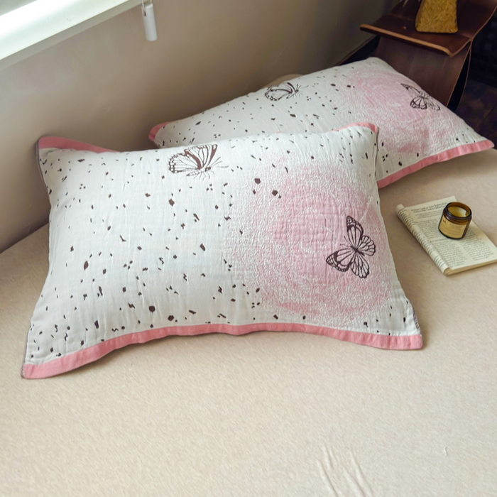 91家纺网 家纺一手货源 找家纺 乐家毛巾被（工厂自产自销） 2026新款全棉纯棉四层纱布枕巾 春日物语