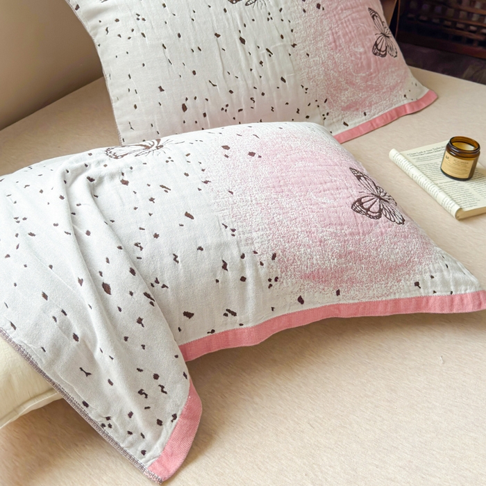 91家纺网 家纺一手货源 找家纺 乐家毛巾被（工厂自产自销） 2026新款全棉纯棉四层纱布枕巾 春日物语