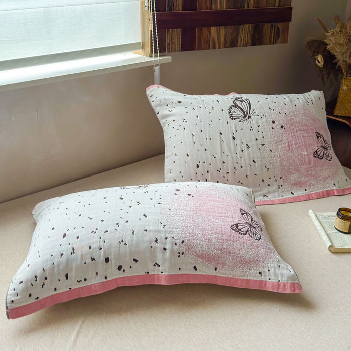 91家纺网 家纺一手货源 找家纺 乐家毛巾被（工厂自产自销） 2026新款全棉纯棉四层纱布枕巾 春日物语