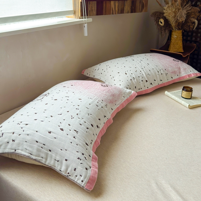 91家纺网 家纺一手货源 找家纺 乐家毛巾被（工厂自产自销） 2026新款全棉纯棉四层纱布枕巾 春日物语