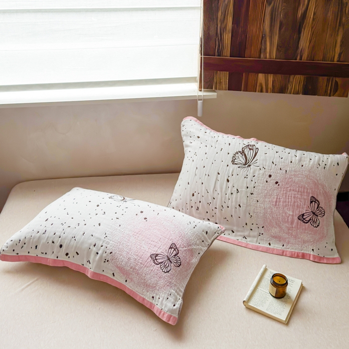 91家纺网 家纺一手货源 找家纺 乐家毛巾被（工厂自产自销） 2026新款全棉纯棉四层纱布枕巾 春日物语