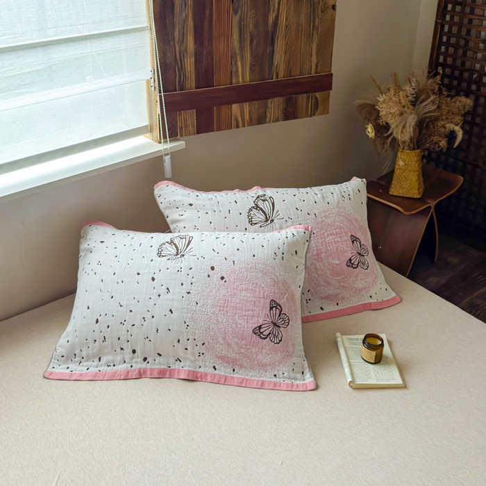 91家纺网 家纺一手货源 找家纺 乐家毛巾被（工厂自产自销） 2026新款全棉纯棉四层纱布枕巾 春日物语