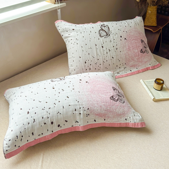 91家纺网 家纺一手货源 找家纺 乐家毛巾被（工厂自产自销） 2026新款全棉纯棉四层纱布枕巾 春日物语