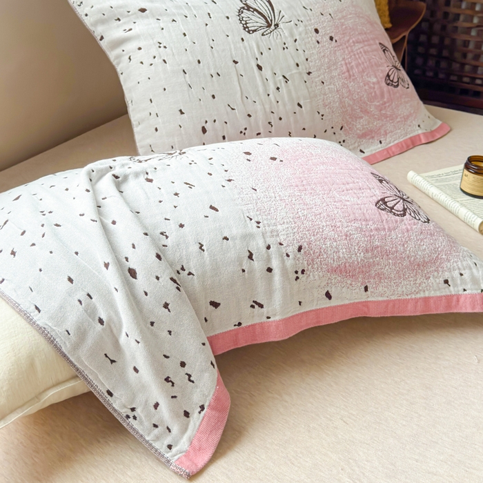 91家纺网 家纺一手货源 找家纺 乐家毛巾被（工厂自产自销） 2026新款全棉纯棉四层纱布枕巾 春日物语