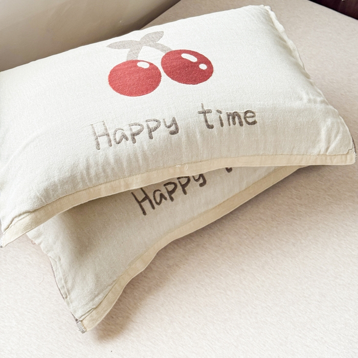 91家纺网 家纺一手货源 找家纺 乐家毛巾被（工厂自产自销） 2026新款全棉纯棉四层纱布枕巾 纯色樱桃