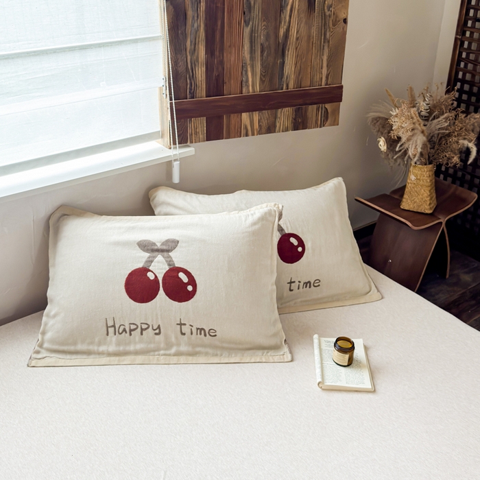 91家纺网 家纺一手货源 找家纺 乐家毛巾被（工厂自产自销） 2026新款全棉纯棉四层纱布枕巾 纯色樱桃