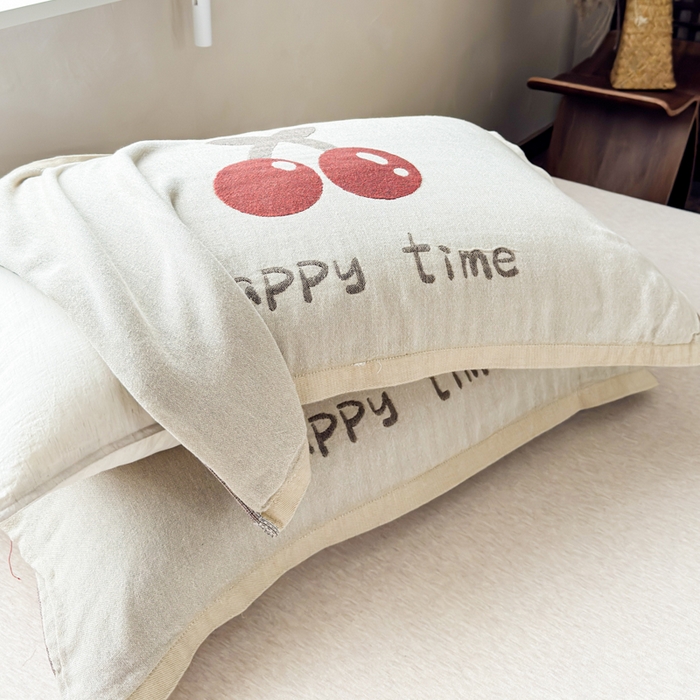 91家纺网 家纺一手货源 找家纺 乐家毛巾被（工厂自产自销） 2026新款全棉纯棉四层纱布枕巾 纯色樱桃