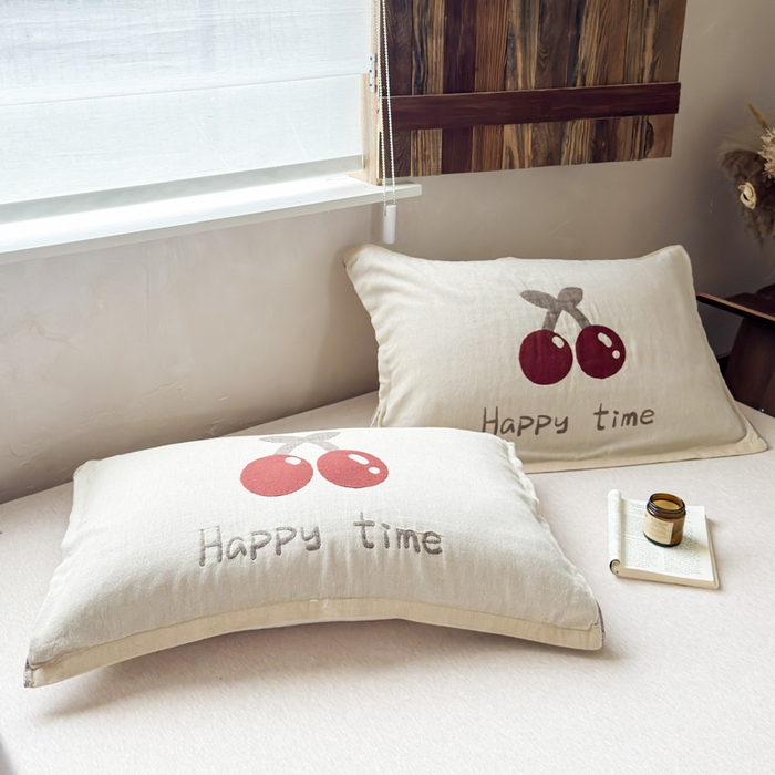 91家纺网 家纺一手货源 找家纺 乐家毛巾被（工厂自产自销） 2026新款全棉纯棉四层纱布枕巾 纯色樱桃