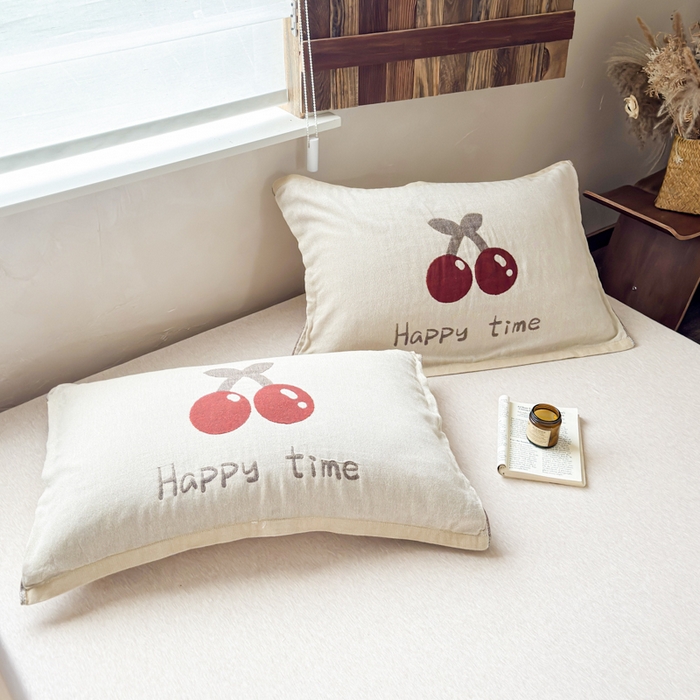 91家纺网 家纺一手货源 找家纺 乐家毛巾被（工厂自产自销） 2026新款全棉纯棉四层纱布枕巾 纯色樱桃