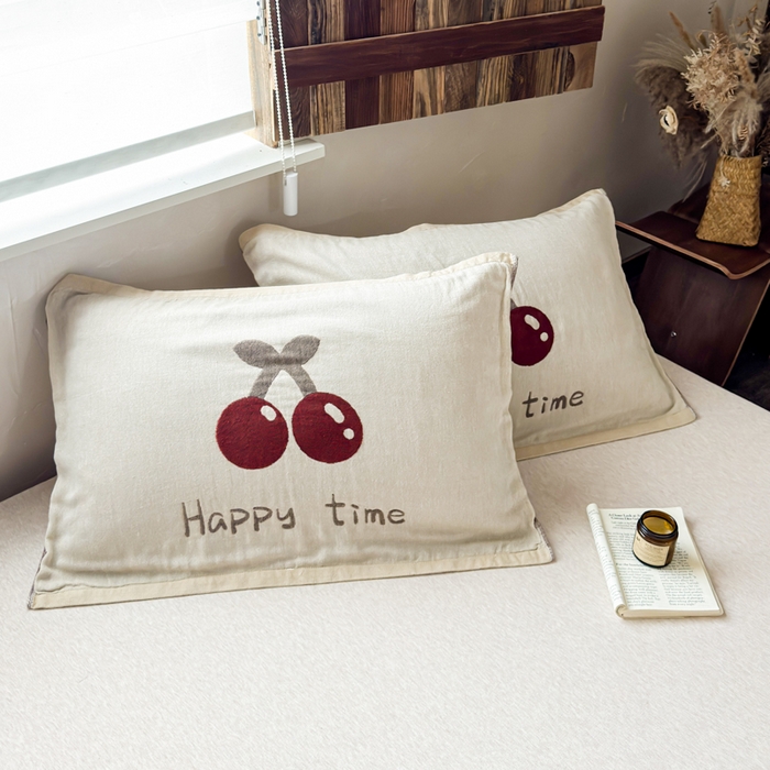 91家纺网 家纺一手货源 找家纺 乐家毛巾被（工厂自产自销） 2026新款全棉纯棉四层纱布枕巾 纯色樱桃