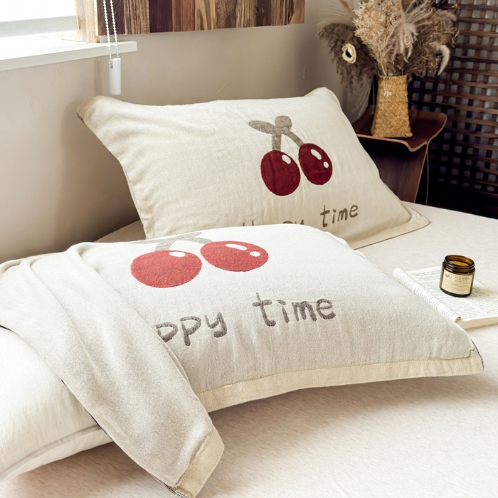 91家纺网 家纺一手货源 找家纺 乐家毛巾被（工厂自产自销） 2026新款全棉纯棉四层纱布枕巾 纯色樱桃