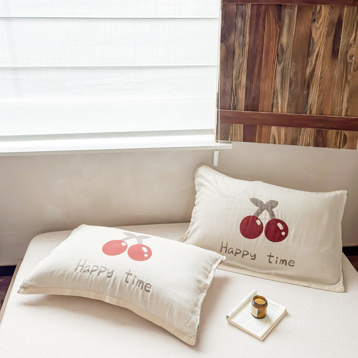 91家纺网 家纺一手货源 找家纺 乐家毛巾被（工厂自产自销） 2026新款全棉纯棉四层纱布枕巾 纯色樱桃