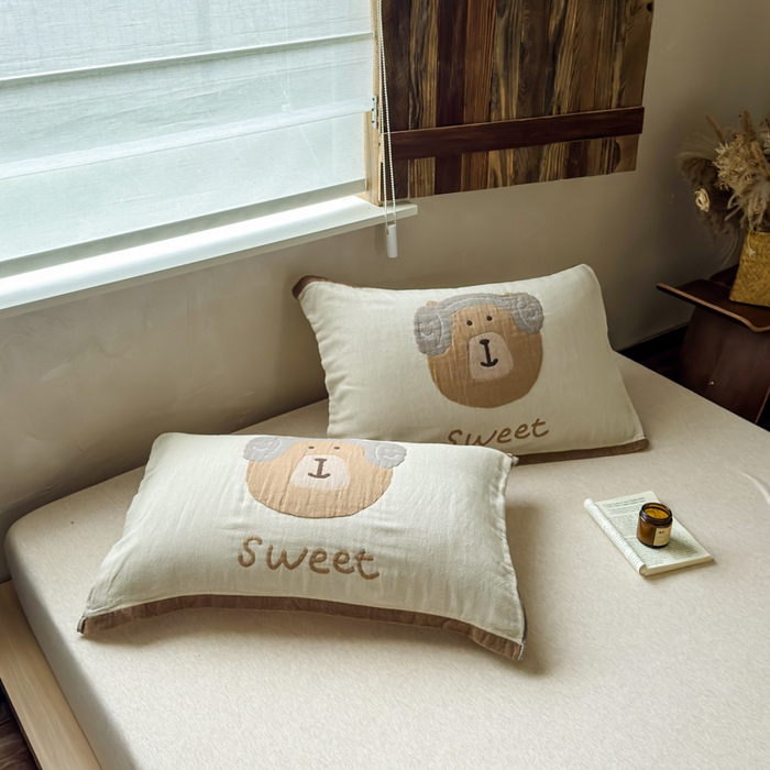 91家纺网 家纺一手货源 找家纺 乐家毛巾被（工厂自产自销） 2026新款全棉纯棉四层纱布枕巾 耳机小熊