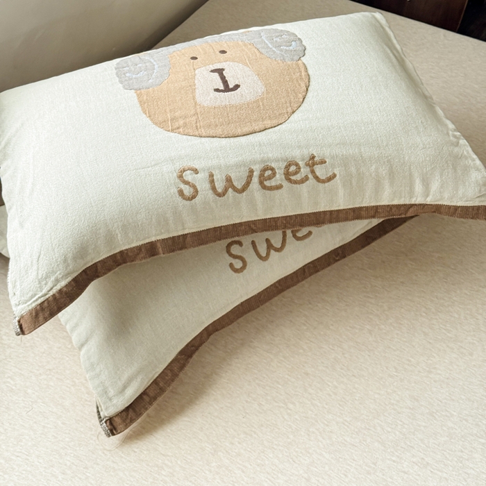 91家纺网 家纺一手货源 找家纺 乐家毛巾被（工厂自产自销） 2026新款全棉纯棉四层纱布枕巾 耳机小熊