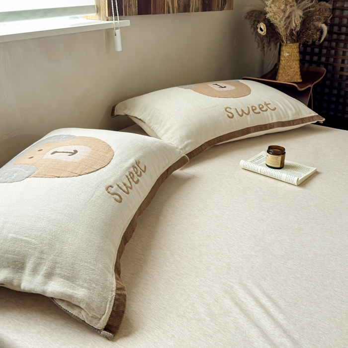 91家纺网 家纺一手货源 找家纺 乐家毛巾被（工厂自产自销） 2026新款全棉纯棉四层纱布枕巾 耳机小熊