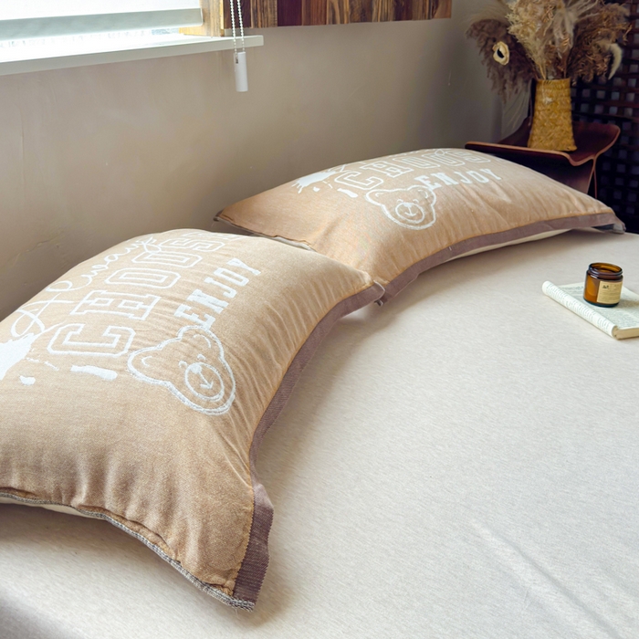 91家纺网 家纺一手货源 找家纺 乐家毛巾被（工厂自产自销） 2026新款全棉纯棉四层纱布枕巾 黄色熊头