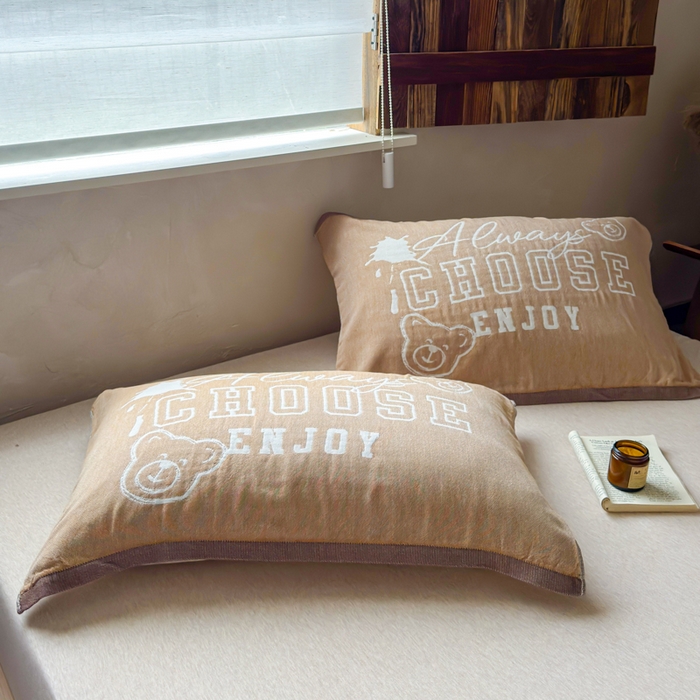 91家纺网 家纺一手货源 找家纺 乐家毛巾被（工厂自产自销） 2026新款全棉纯棉四层纱布枕巾 黄色熊头