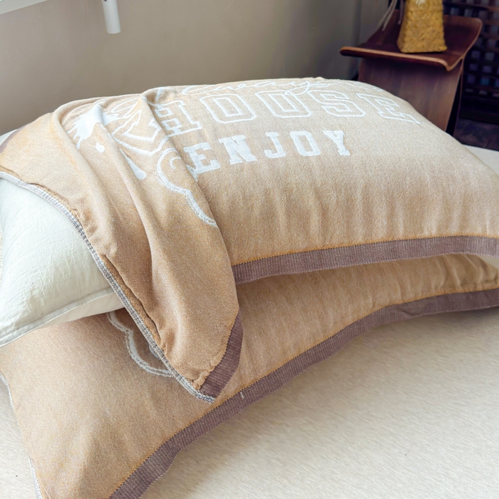 91家纺网 家纺一手货源 找家纺 乐家毛巾被（工厂自产自销） 2026新款全棉纯棉四层纱布枕巾 黄色熊头