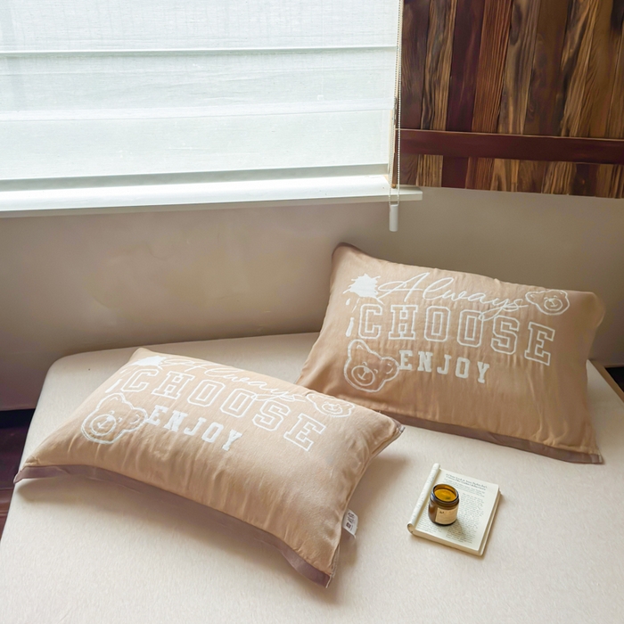 91家纺网 家纺一手货源 找家纺 乐家毛巾被（工厂自产自销） 2026新款全棉纯棉四层纱布枕巾 黄色熊头