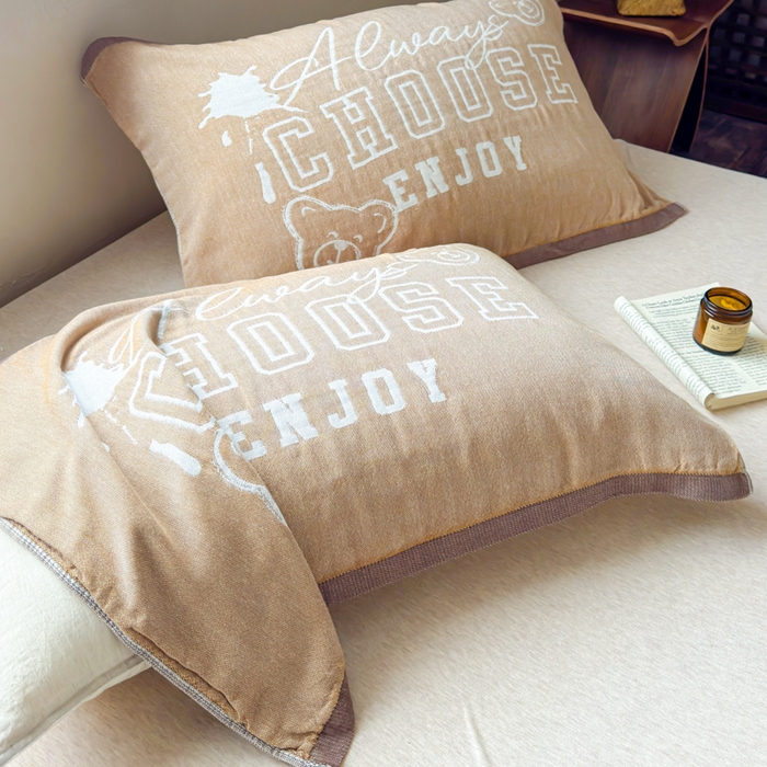 91家纺网 家纺一手货源 找家纺 乐家毛巾被（工厂自产自销） 2026新款全棉纯棉四层纱布枕巾 黄色熊头