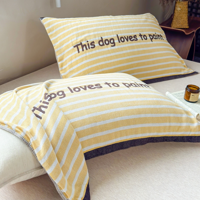 91家纺网 家纺一手货源 找家纺 乐家毛巾被（工厂自产自销） 2026新款全棉纯棉四层纱布枕巾 简约条纹