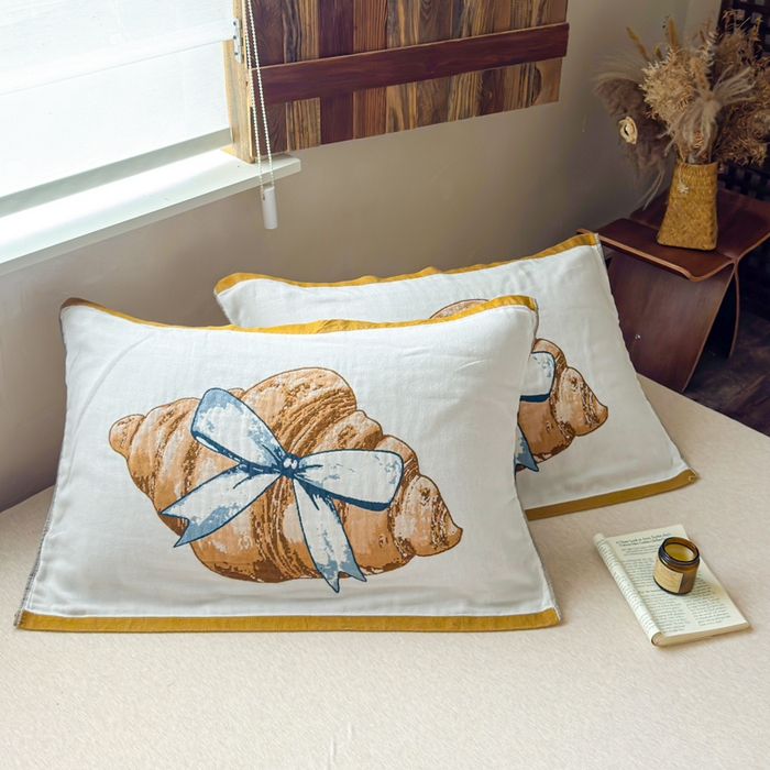 乐家毛巾被（工厂自产自销） 2026新款全棉纯棉四层纱布枕巾 可颂面包