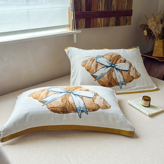 91家纺网 家纺一手货源 找家纺 乐家毛巾被（工厂自产自销） 2026新款全棉纯棉四层纱布枕巾 可颂面包